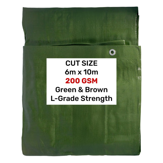 Green Brown L-Grade Tarpaulin 6m x 10m Reinforced Eyelets Garden Furniture Cover