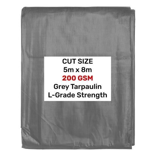 Grey L-Grade Tarpaulin 5m x 8m Waterproof Tarpaulin Cover Outdoor Ground Sheet