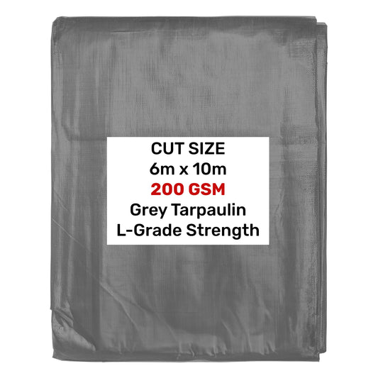 Grey L-Grade Tarpaulin 6m x 10m Waterproof Tarpaulin Cover Outdoor Ground Sheet