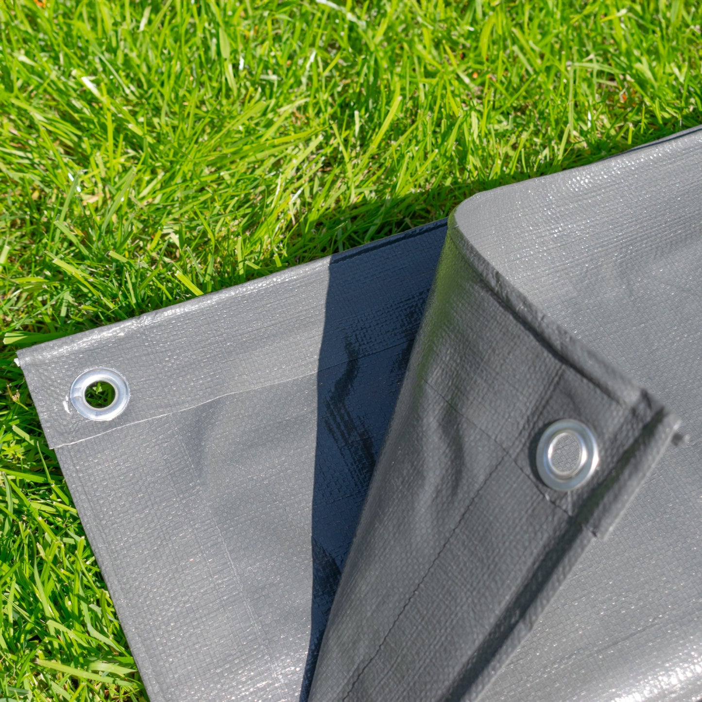 Grey L-Grade Tarpaulin 6m x 10m Waterproof Tarpaulin Cover Outdoor Ground Sheet