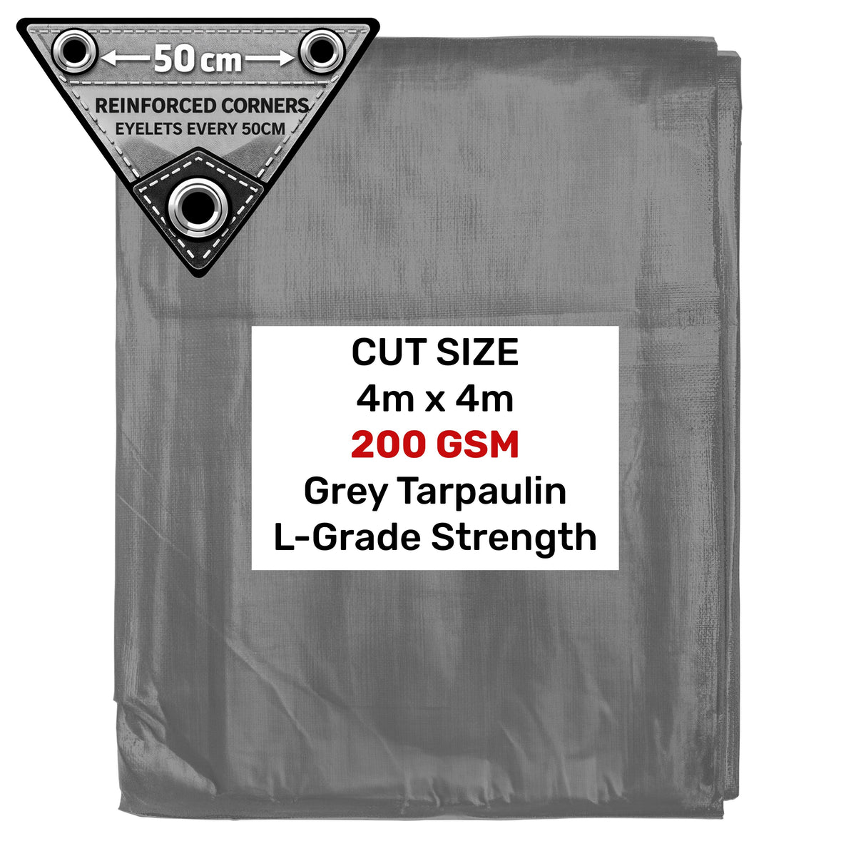 Grey L-Grade Tarpaulin 4m x 4m