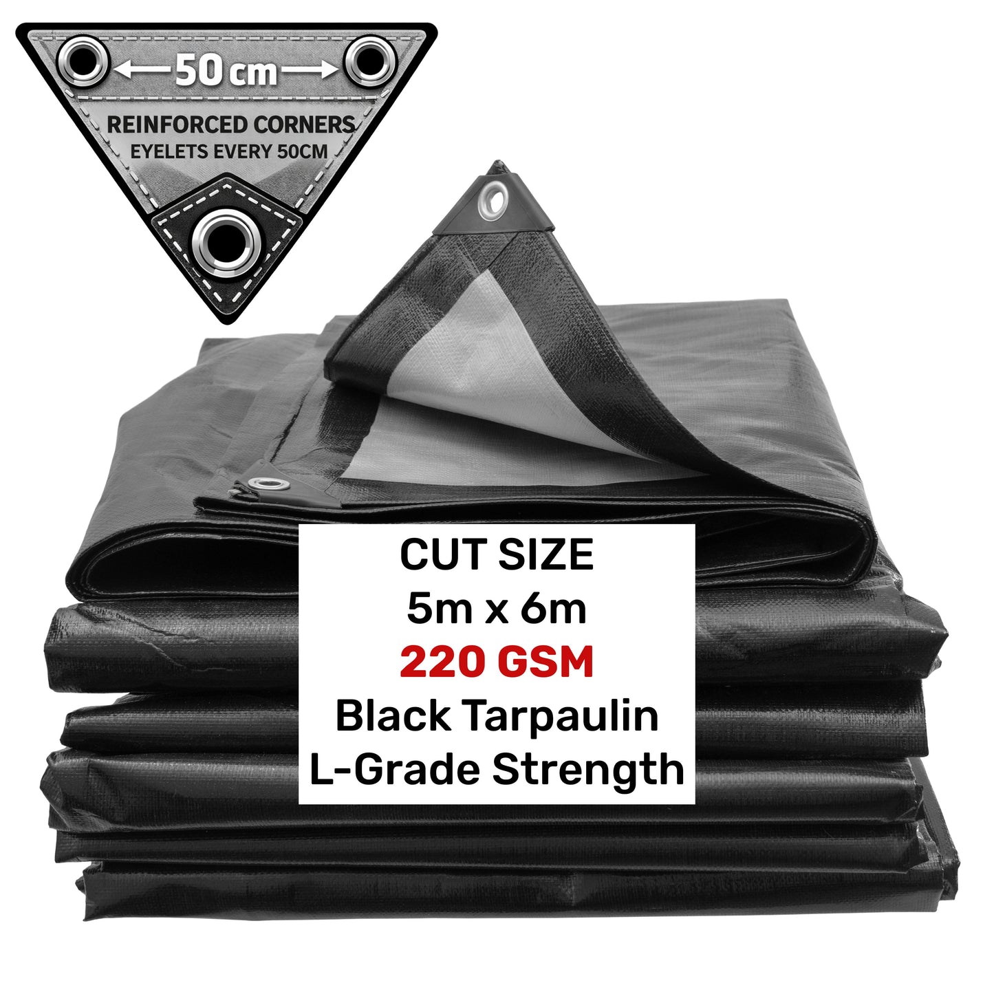 Black/Silver L-Grade Tarpaulin 5m x 6m