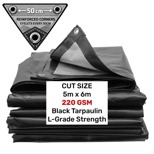 Black/Silver L-Grade Tarpaulin 5m x 6m