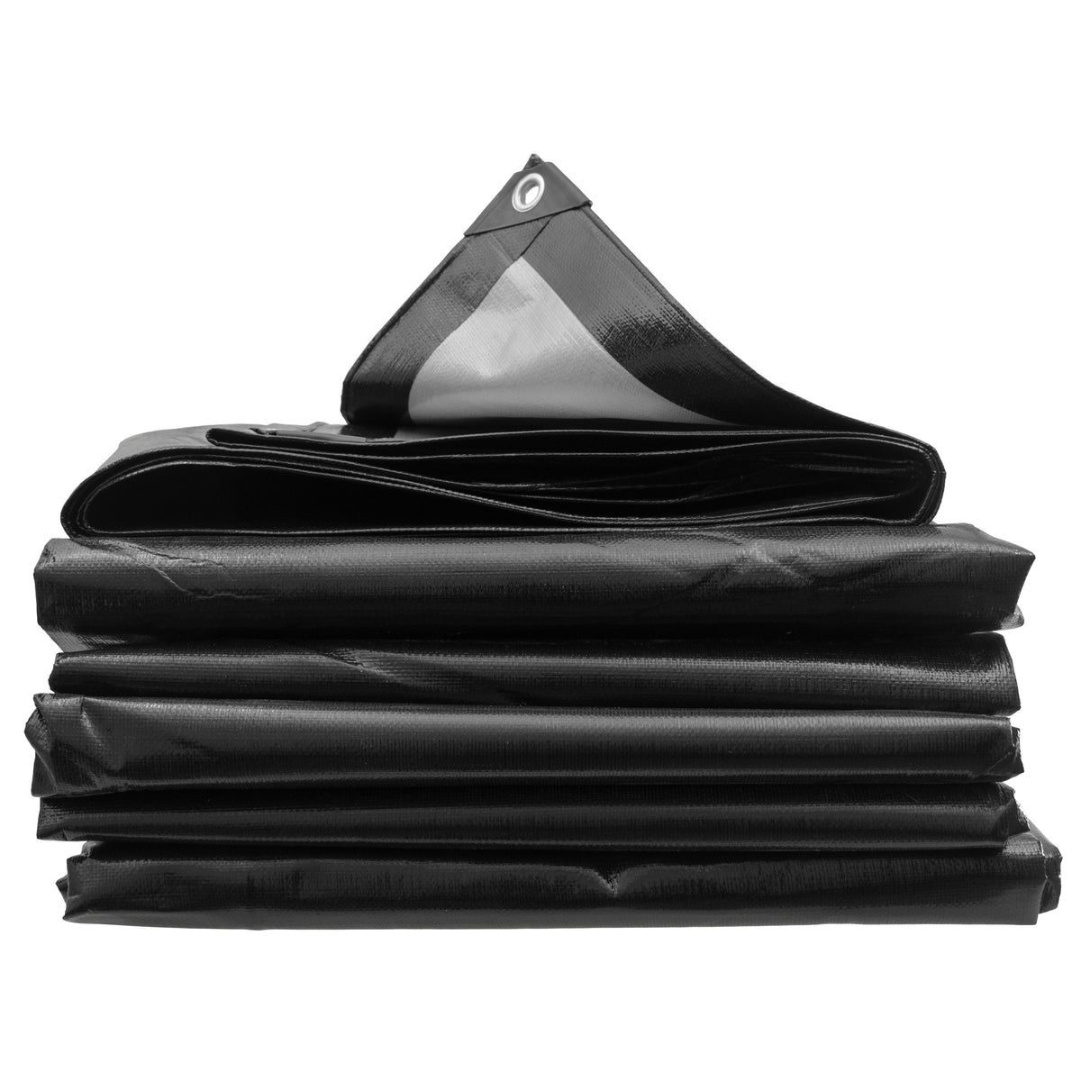 Black/Silver L-Grade Tarpaulin with 10m of 6mm Bungee Rope and 10 x Screw Type Tarp Clips