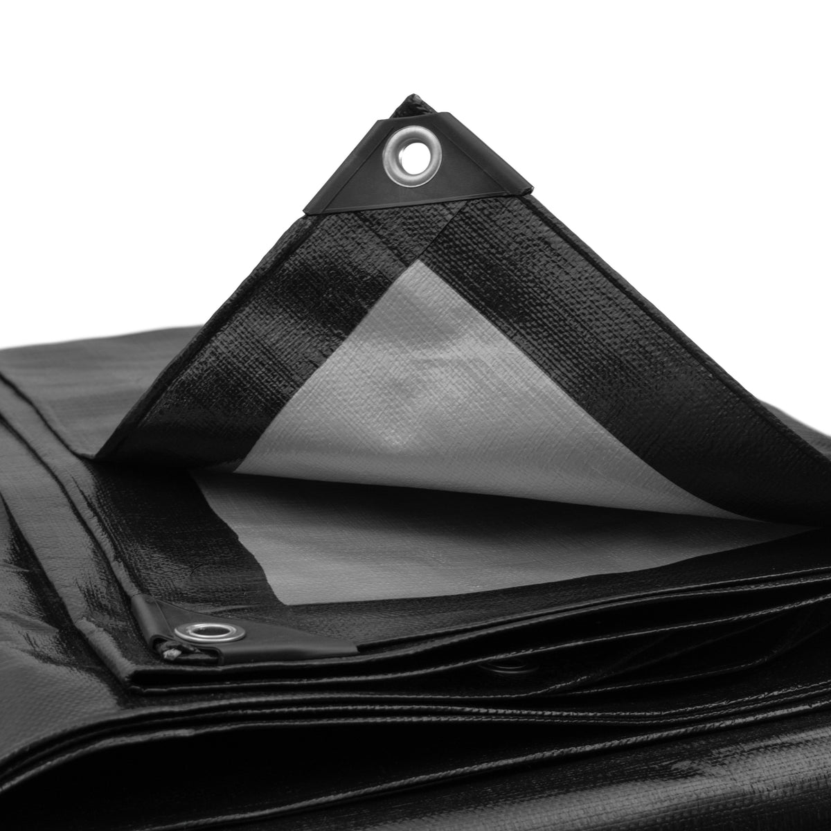 Black/Silver L-Grade Tarpaulin with 10 x 4" Bungee Balls (Black)