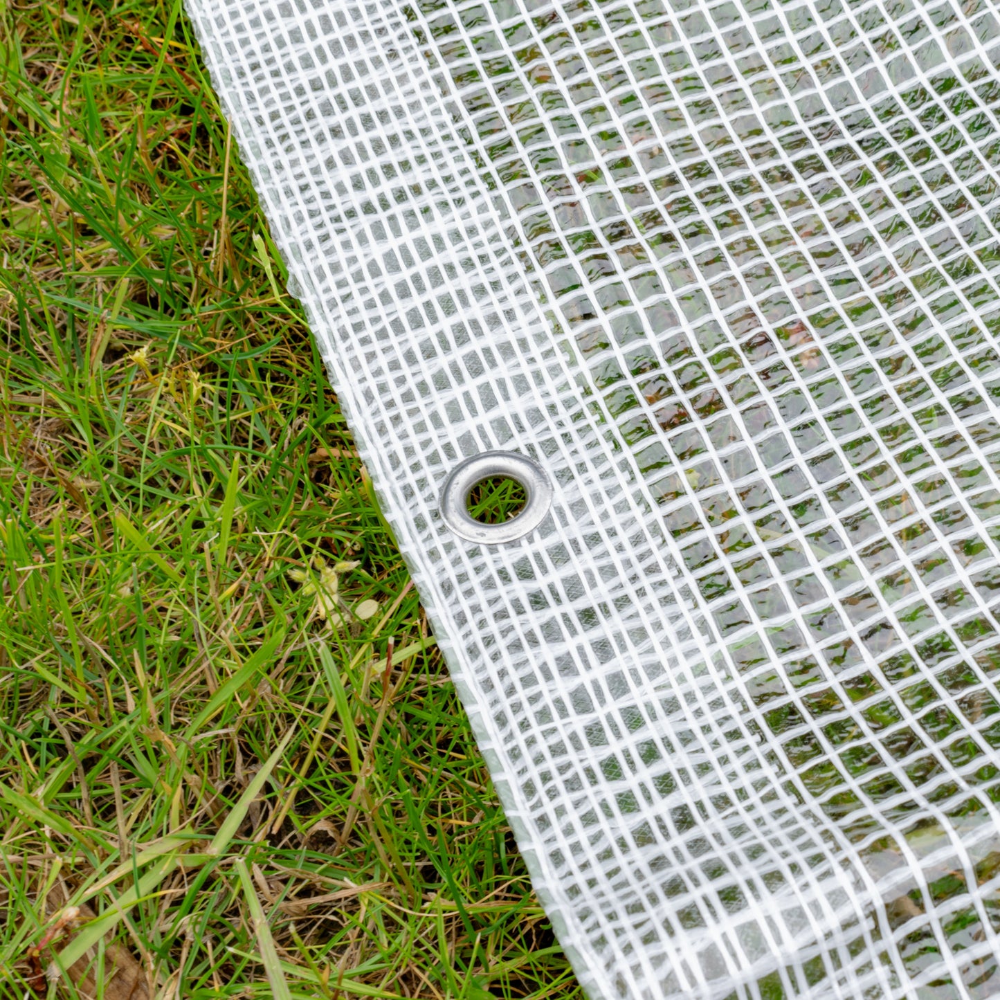 Clear XL-Grade Tarpaulin with 10 x 6" Bungee Balls (Black) and 10 x Screw Type Tarp Clips