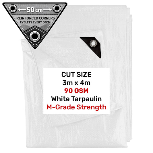 White M-Grade Tarpaulin 3m x 4m