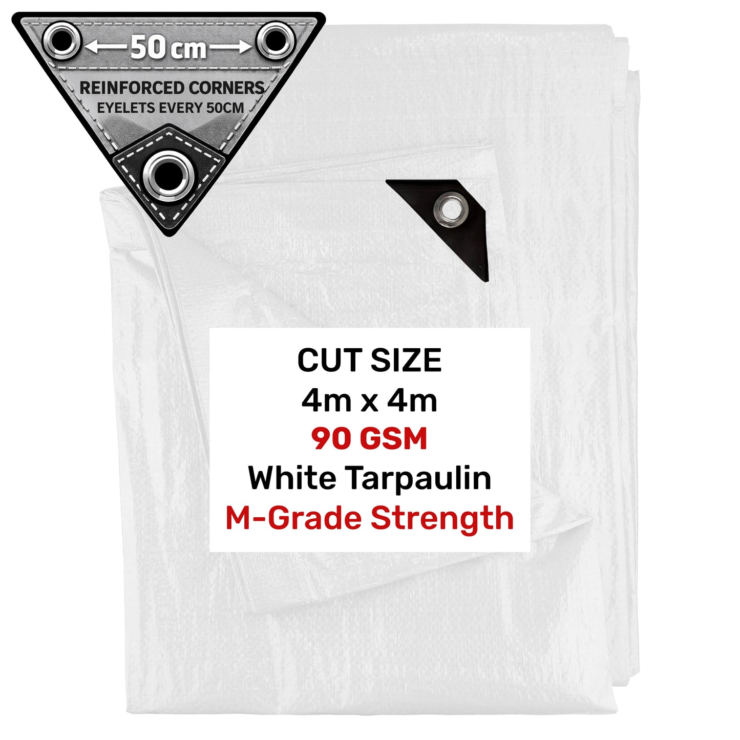 White M-Grade Tarpaulin 4m x 4m