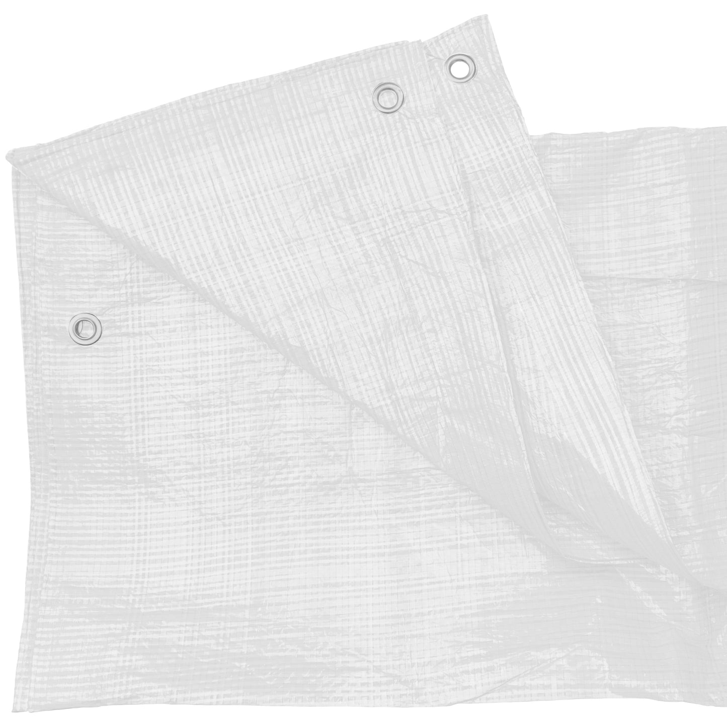 White M-Grade Tarpaulin with 10 x 6" Bungee Balls (Black) and 10 x Screw Type Tarp Clips
