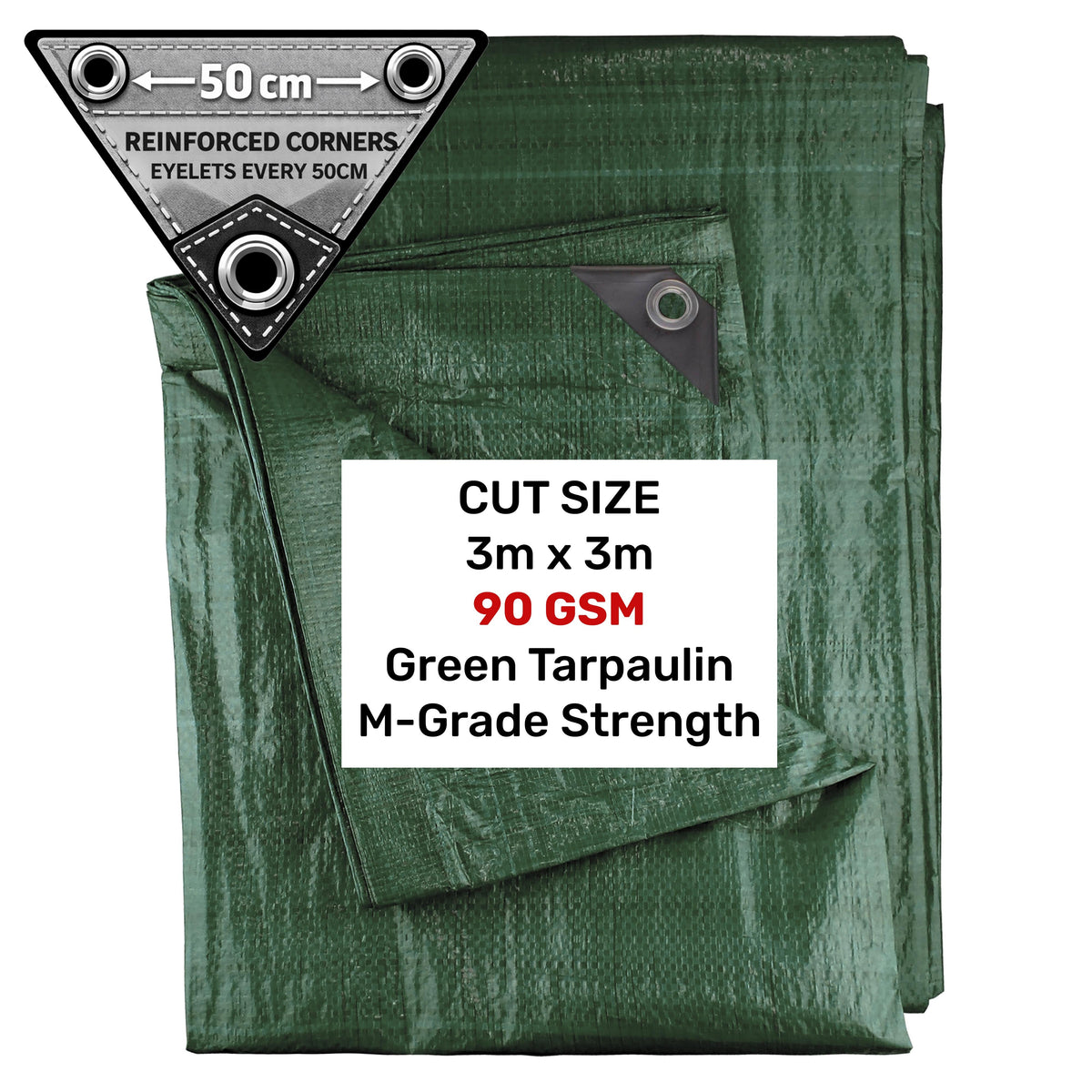 Green M-Grade Tarpaulin 3m x 3m