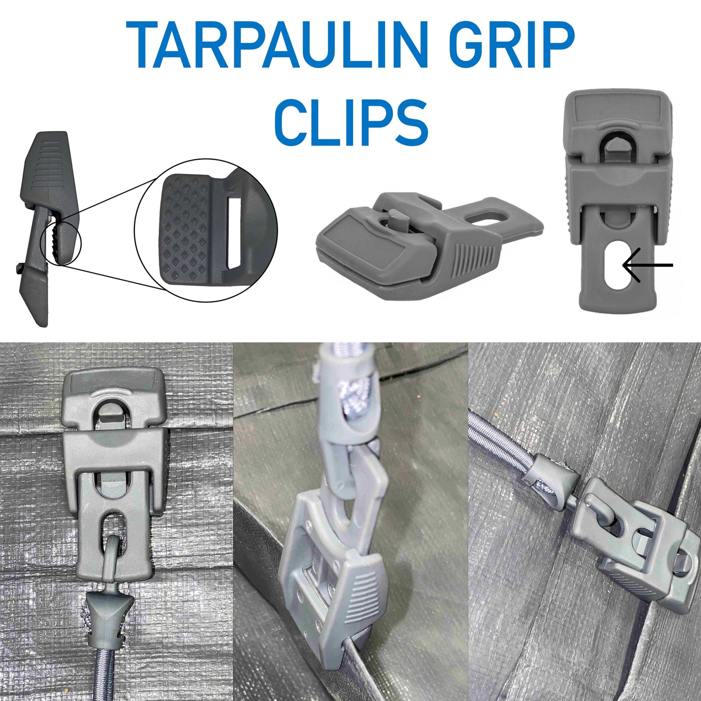 Tarp Clip Gray Slide Type Pack of 10