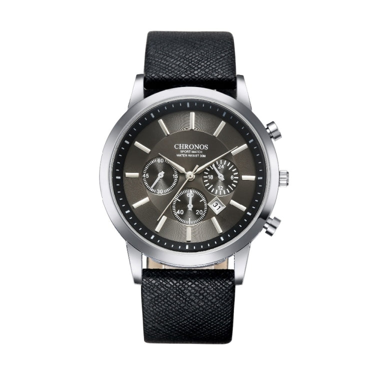 CHRONOS CH0401 Three-eye Six-needle Leather Belt Sports Watch for Men