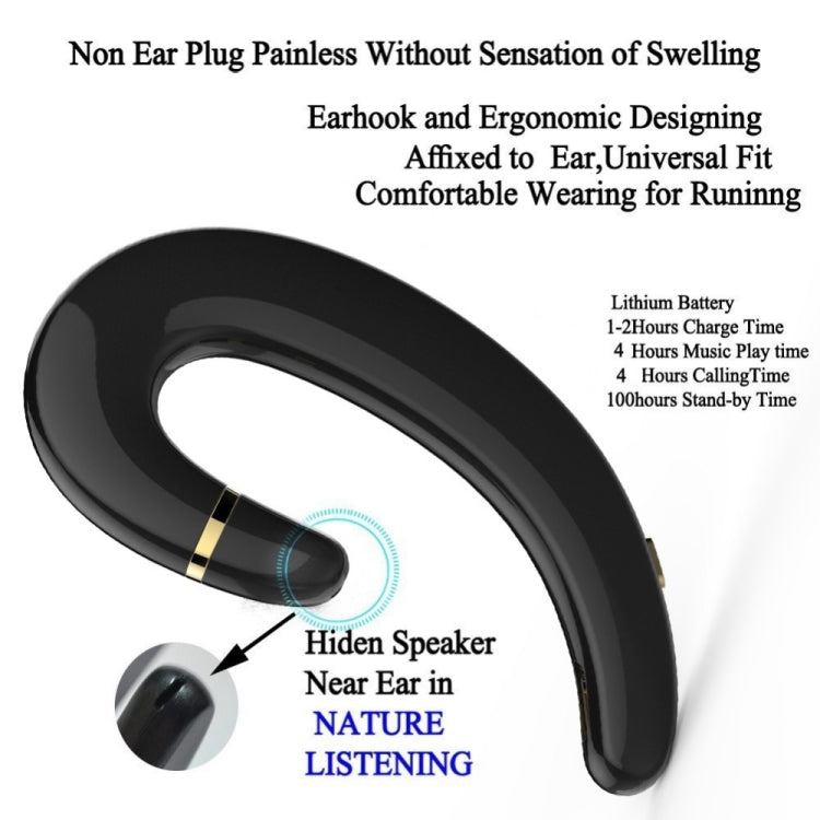 ET Bluetooth Earphone Wireless Headset Handsfree Ear Hook Waterproof Noise Cancelling Earphone with Mic for Android IPhone(silver)