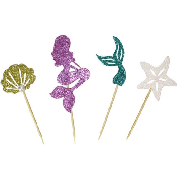 24 PCS / 1 Set Mermaid Princess Party Decorate Cupcakes Inserted Card, Cupcakes Inserted Card