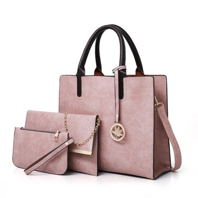 3 in 1 Leather Women Large Tote Bags Shoulder Bag Messenger Bag Purse(Pink)