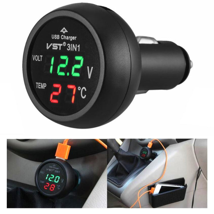 3 In 1 Car USB Charger Car Cigarette Lighter With Voltage Detection Display Multi-function Monitoring Table