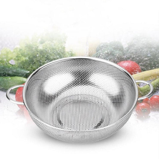 Stainless Steel Round Wash Basket Binaural Wash Rice Basket Drain Basin, 22cm, 25cm, 28cm, 31cm