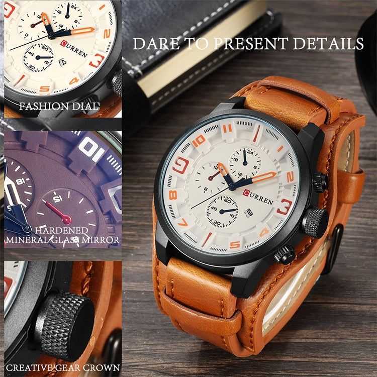 Curren M8225 Army Military Leather Band Men Quartz Watch(Black Red)