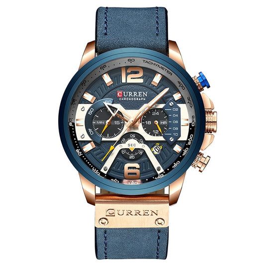 CURREN M8329 Casual Sport Leather Watch for Men, Rose blue, Rose black, Gold black, Black Khaki, White black