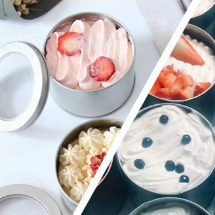 Deep Round Skylight Transparent Window Top Cover Tin Box Food Tea Can Baking Cake Box, 9cm x 9cm x 6cm