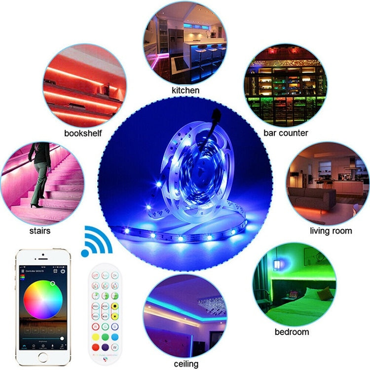 Bluetooth Suit Smart Music Sound Control Light Strip Non-waterproof 5050 RGB Colorful Atmosphere LED Light Strip With 24-Keys Remote Control, 20M 360 LEDs, 30M 540 LEDs
