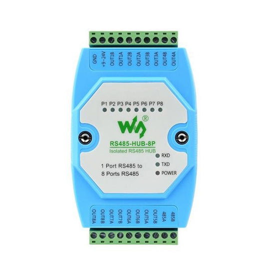 Waveshare RS485-HUB-8P Industrial-grade Isolated 8-ch RS485 Hub, Rail-mount Support, Wide Baud Rate Range