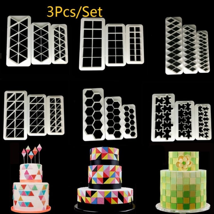 2 PCS Chocolate Cake Geometric Puzzle Embossed Strip Foundation Shape Graphic Biscuit Mold Stamping Tool, Four-sided Diamond, Jigsaw, Hexagon, Square, Regular Triangle, Oblique Triangle