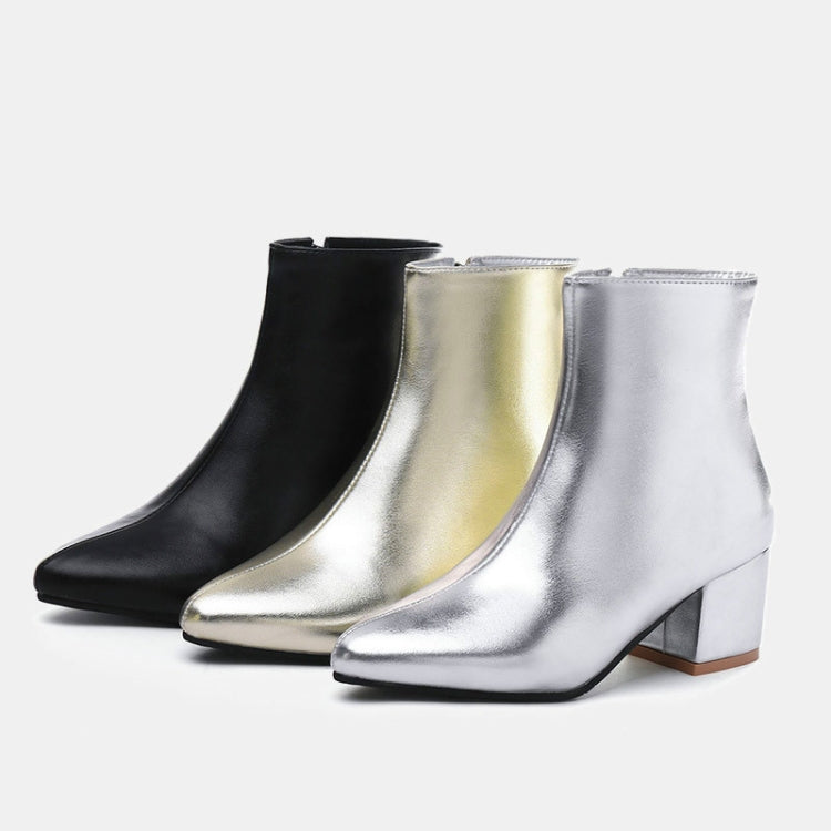 Autumn  Winter Glitter Square Heel Pointed Low-Top Women Boots, 40, 41, 42, 43, 44, 45