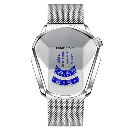 BINBOND Locomotive Concept Watch Men Live Black Technology Watch, White Net Belt White Steel White Face, Gold Net Belt Full Gold Blue Face, Gold Net Belt Full Gold Gold Face, Black Net Belt Black Steel Blue Face, Black Net Belt Black Steel White Face