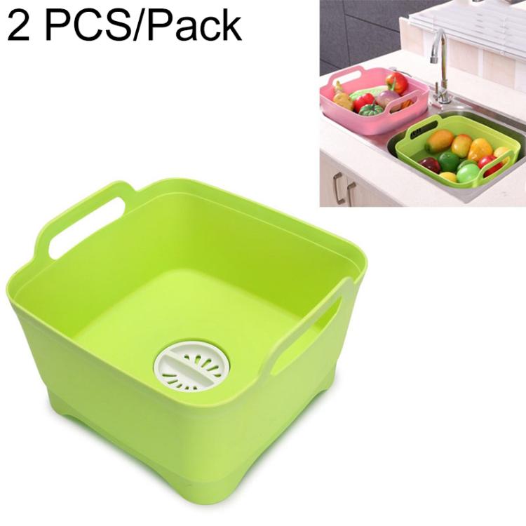 2 PCS Multifunctional Mobile Sink Kitchen Plastic Vegetable Washing Basket Fruit And Vegetable Storage Drain Basket, Pink, Purple, Green, Blue, White, Dark Gray, Dark Green