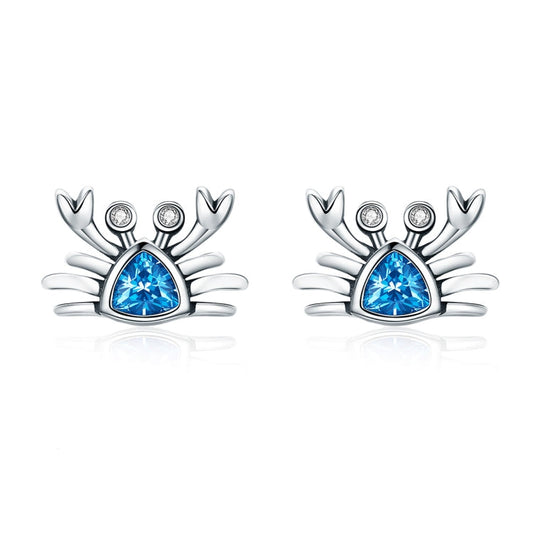 Little Crab S925 Sterling Silver Earrings with Gemstone Heart-shaped Earrings, SCE413