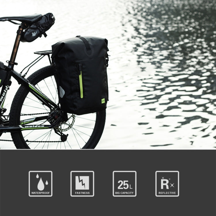 Rhinowalk Bicycle Backpack Full Waterproof Shelf Bag 25L Unilateral Frame Bag Long-distance Travel Bicycle Bag(Black Green)