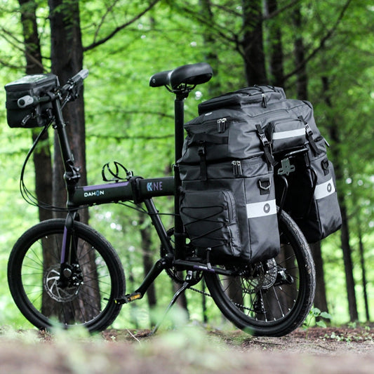 Rhinowalk Three-in-one Multifunctional Bicycle Rear Shelf Pannier Waterproof Long-distance Equipment, Full Black, Black Green