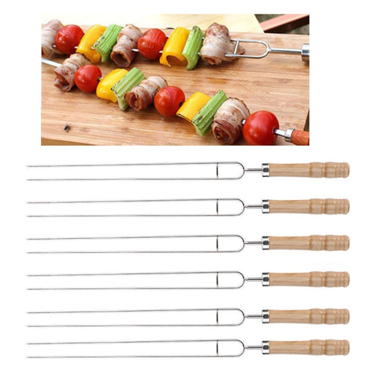 Stainless Steel Barbecue Skewers Barbecue Fork U-shaped Barbecue Fork, Spec: 6pcs + 2  Sweeps, 6 PCS, 4 PCS