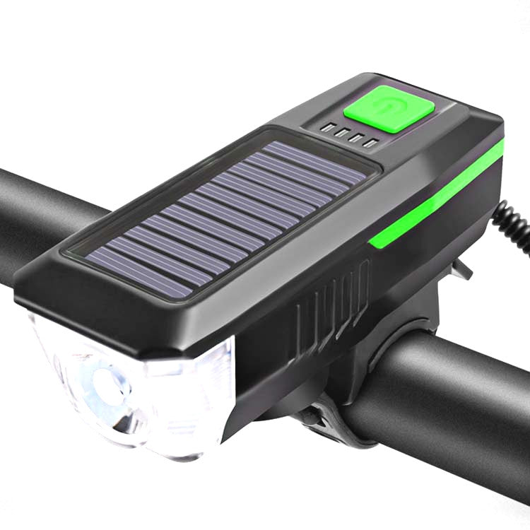 Bicycle Solar Headlight Horn Light Night Riding USB Charging Headlight Bicycle Glare Flashlight Equipment, Green, Blue, Orange, Red