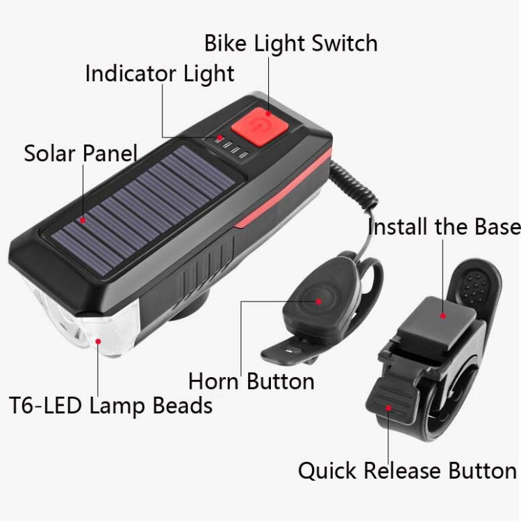 Bicycle Solar Headlight Horn Light Night Riding USB Charging Headlight Bicycle Glare Flashlight Equipment, Green, Blue, Orange, Red