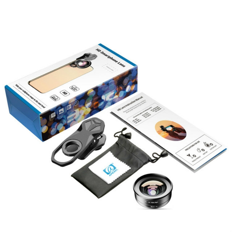 APEXEL APL-HD52IN1WM 2 in 1 Distortion-free HD 120-degree Wide-angle + 10X Macro Universal SLR External Mobile Phone Lens Set(Telephoto Clip)