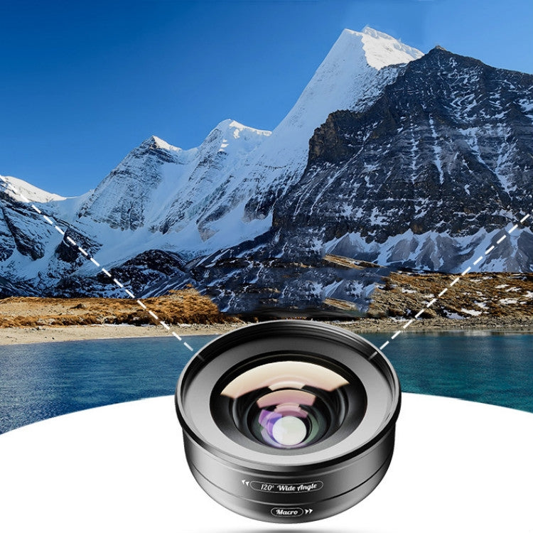 APEXEL APL-HD52IN1WM 2 in 1 Distortion-free HD 120-degree Wide-angle + 10X Macro Universal SLR External Mobile Phone Lens Set(Telephoto Clip)