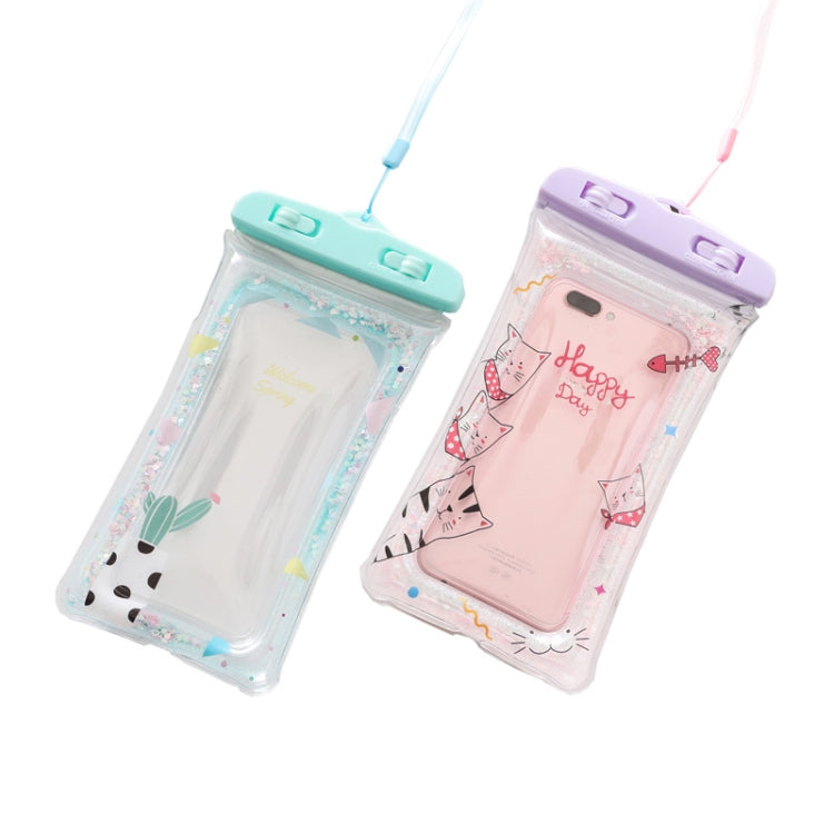 Cartoon Transparent Swimming Inflatable Air Bag Floating Mobile Phone Waterproof Bag, Random Color Delivery, Purple Kitten, There is a Mine at Home, Green Cactus 1, Green Cactus 2, Green Cactus 3, Alpaca 1, Alpaca 2
