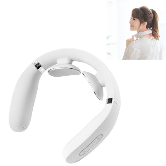Neck Protector Intelligent Wireless Meridian Electric Physiotherapy Pulse Shoulder and Neck Massager, Style:English Voice Broadcast(Glutinous Rice White)