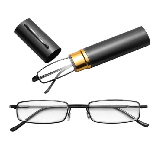 Reading Glasses Metal Spring Foot Portable Presbyopic Glasses with Tube Case, +2.50D, +3.00D, +3.50D