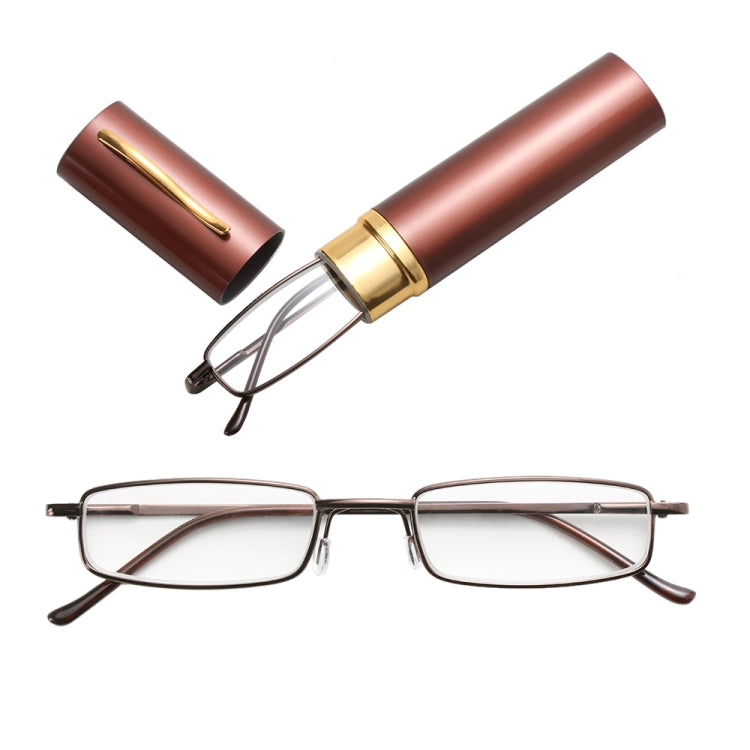 Reading Glasses Metal Spring Foot Portable Presbyopic Glasses with Tube Case, +4.00D