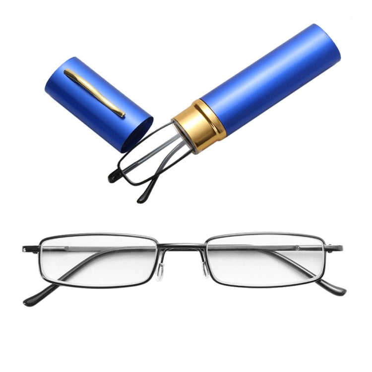 Reading Glasses Metal Spring Foot Portable Presbyopic Glasses with Tube Case, +4.00D