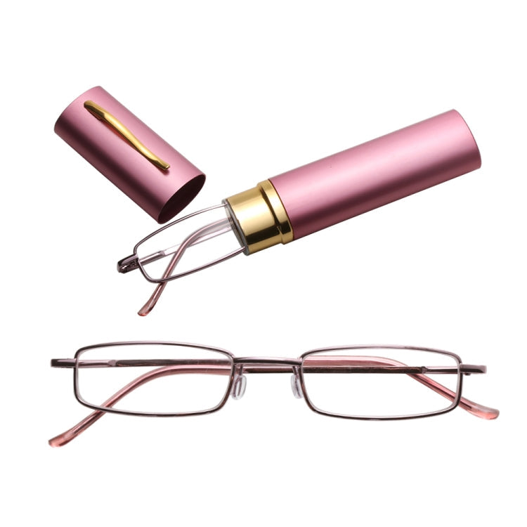 Reading Glasses Metal Spring Foot Portable Presbyopic Glasses with Tube Case, +4.00D