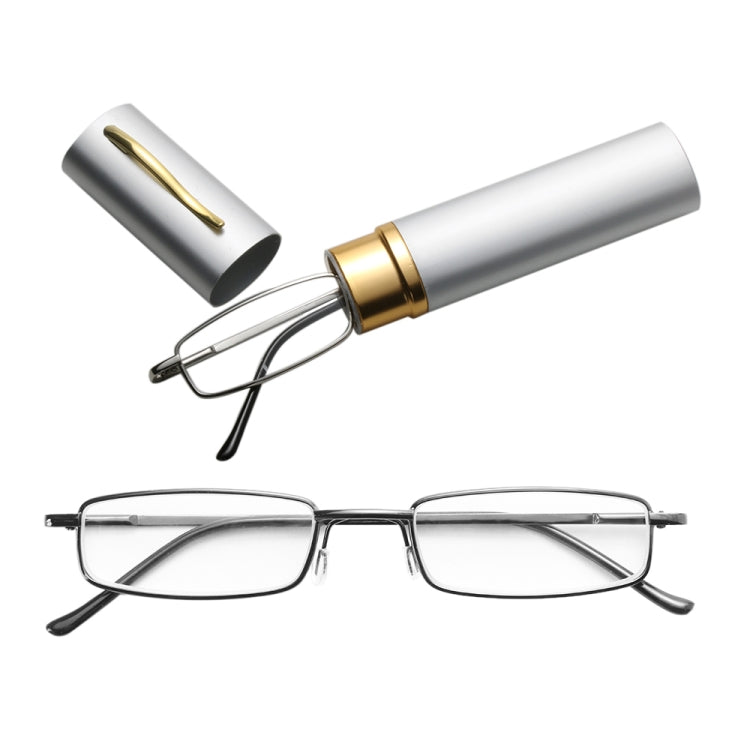 Reading Glasses Metal Spring Foot Portable Presbyopic Glasses with Tube Case, +4.00D
