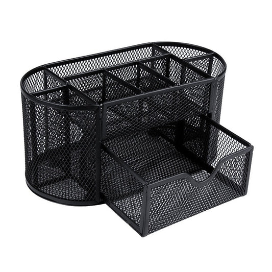 Desk Organizer 9 Grids Metal Mesh Office Pen Pencil Holder(Black)