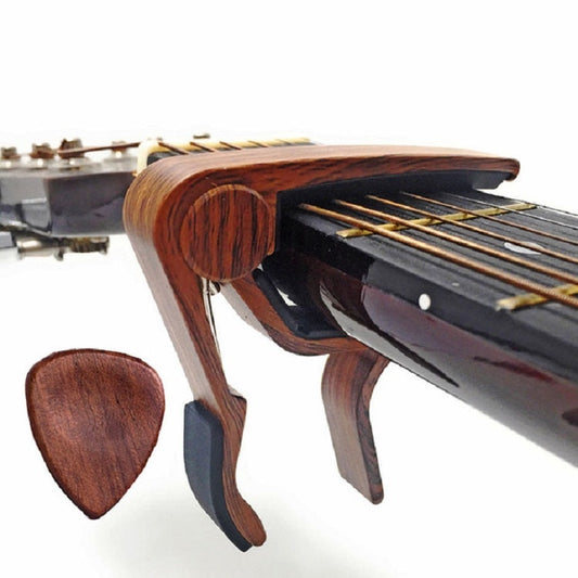 2 in 1 Solid Wood Folk Music Guitar Capo + Pick Set, Folk Music Guitar Capo