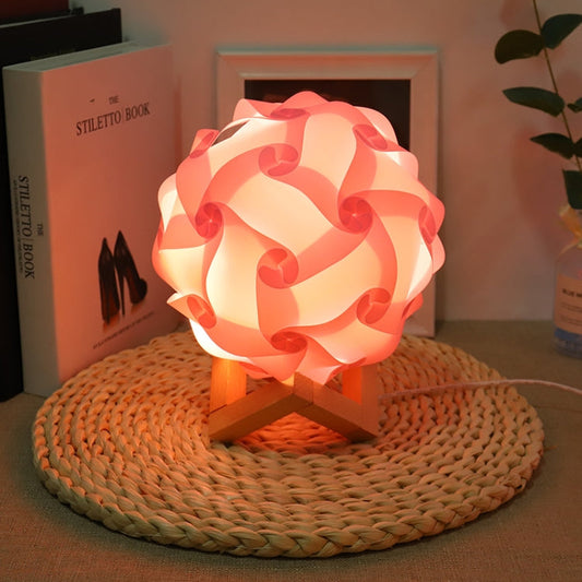 Creative Bedroom Bedside Night Light USB Round Romantic Room Decoration Lamp with Wood Base, DIY Material Kit, Finished Product