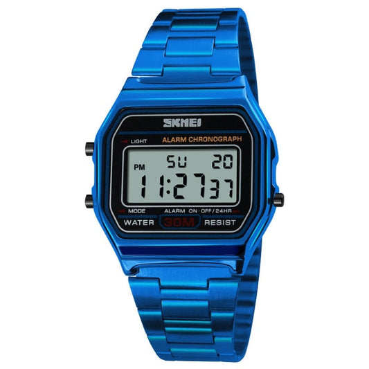 SKMEI 1123 Men Business Lightweight Watch Waterproof Steel Band Electronic Watch, Blue, Rose Gold, Coffee Gold