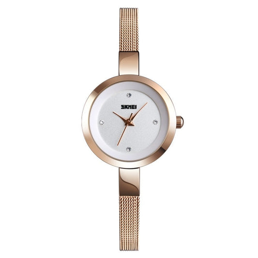 SKMEI 1390 Ladies Business Casual Watch Steel Band Lightweight Quartz Watch, Rose Gold, Golden, Silver